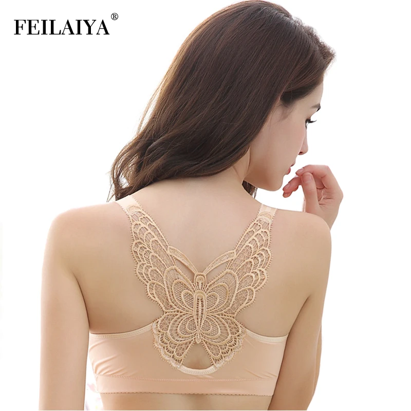 Sexy Butterfly Back Bra Push Up Seamless Bras for Women Fashion Underwear Wire Free B C D E Thin Cup Brassiere Big Size Lingerie