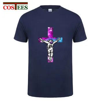 

Novelty Parody Galaxy Space Traveler Cross T shirts men Geek Funny Jesus design StarmanX fitness slim T-shirt Nerd SpaceX tshirt