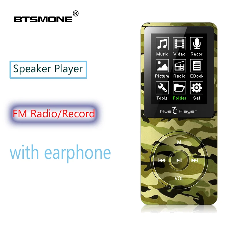 

Btsmone MP3 player built-in 8G and Speaker HIFI lossless music Recorder and FM Radio expand memory up to 128G mini Sport walkman