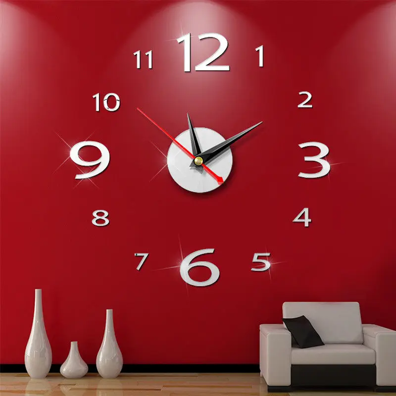 Современные 3D настенные часы DIY Украшение дома хрустальное зеркало виниловая художественная наклейка дизайн гостиной кварцевые иглы - Цвет: Серебристый