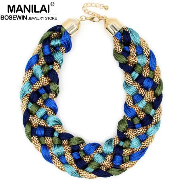 Manilai Fashion Weaved Handmade Necklace Chunky Chain Women Manilai Fashion Weaved Handmade Necklace Chunky Chain Women Choker Wide Maxi Collar Statement Necklaces 2017