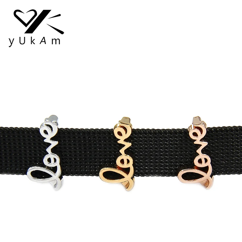 YUKAM Pave Keys Small Word Forever Love Slide Charms Keeper из нержавеющей стали Mesh ювелирные браслеты