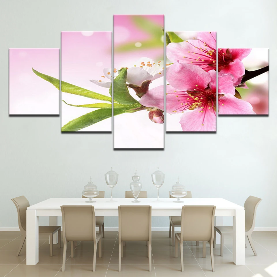 

National Cherry Blossom flowers 5 Panels HD Print Wall Art modern Modular Poster art Canvas painting for Living Room Home Decor