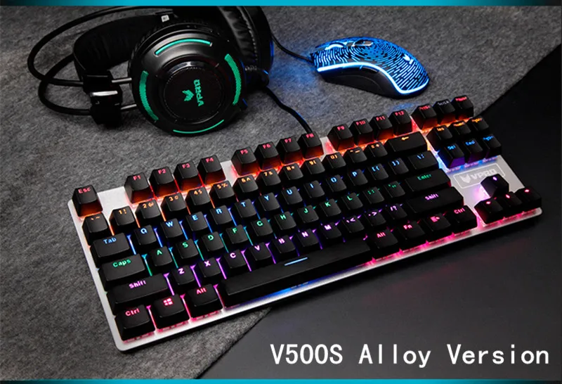 Механическая игровая клавиатура Teclado из сплава Rapoo V500 с питанием от USB для игрового компьютера, настольного ноутбука, черный/коричневый/синий