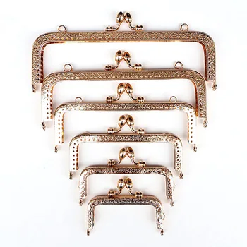 

10Pcs Gold Plated Flower Convex Bud Heads Metal Rectangle Frame Kiss Clasp Lock Handbag Purse Bag Handle Part