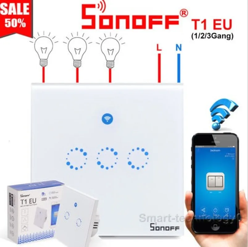 Sonoff T1 ЕС умный Wi-Fi настенный сенсорный светильник 1/2 банда сенсорный/Wifi/433 RF/APP пульт дистанционного управления с Alexa Google Home