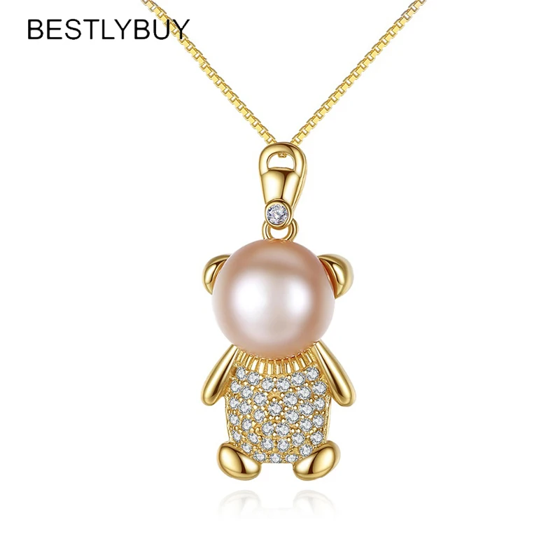 LUOTEEMI-Women-s-925-Sterling-Silver-Chain-Cubic-Zirconia-Freshwater-Pearl-Vivid-Cute-Bear-Pendant-Necklace