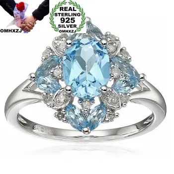 

OMHXZJ Wholesale European Fashion Woman Man Party Wedding Gift Luxury Red Blue Oval AAA Zircon 925 Sterling Silver Ring RR53