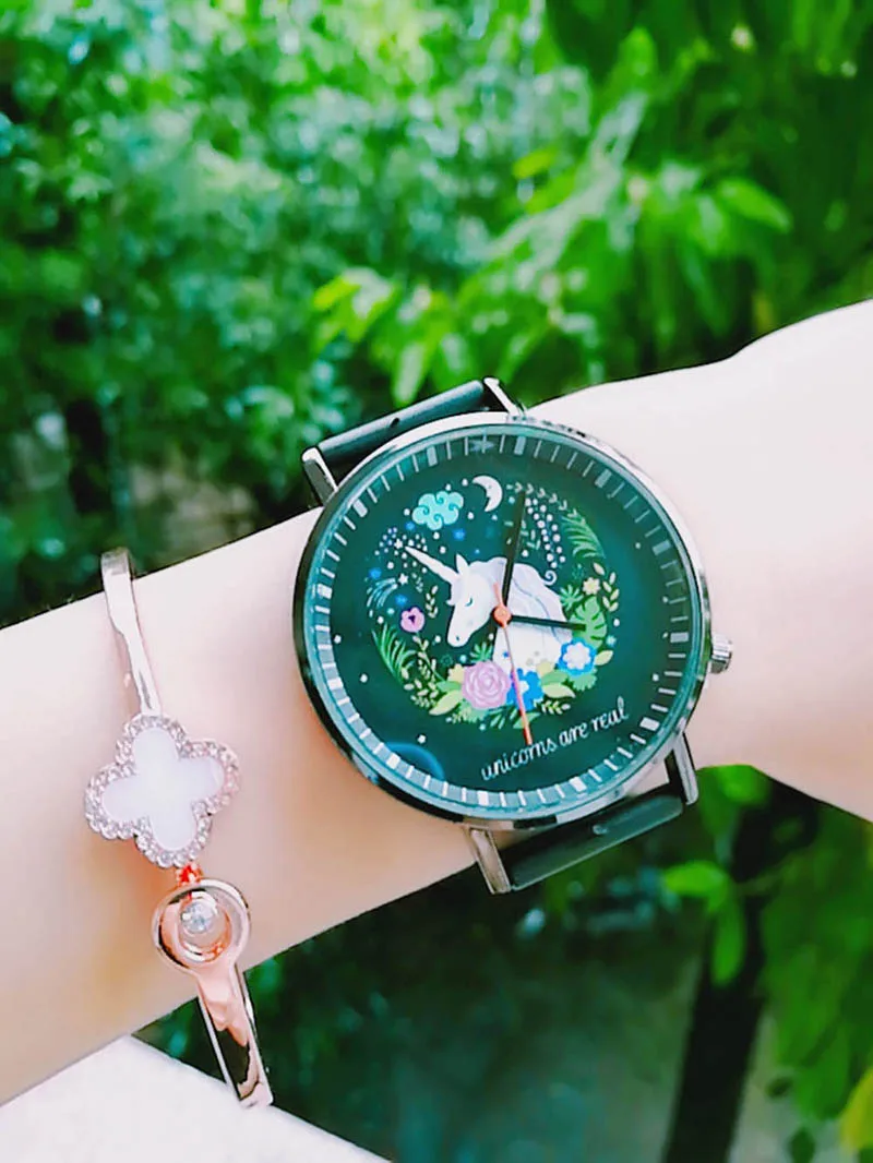 Роскошные часы модные девушки мультфильм часы с единорогом простой тренд корейские часы милые животные тематические часы женские relogio feminino