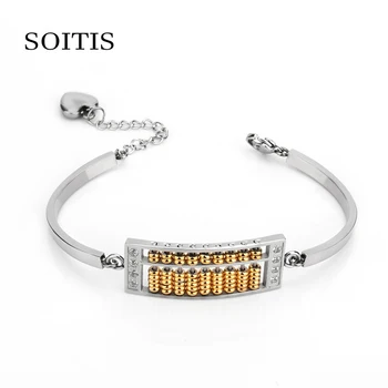 

SOITIS Fashion Design Women Men Abacus Cuff Bracelet Open Bangle Gold Sliver Rhinestone Decoration Popular Adjustable Chain