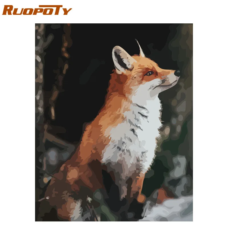 

RUOPOTY Frame Fox Animal DIY Painting By Numbers Kit Acrylic Coloring By Numbers Wall Art Picture Canvas Painting For Home Decor