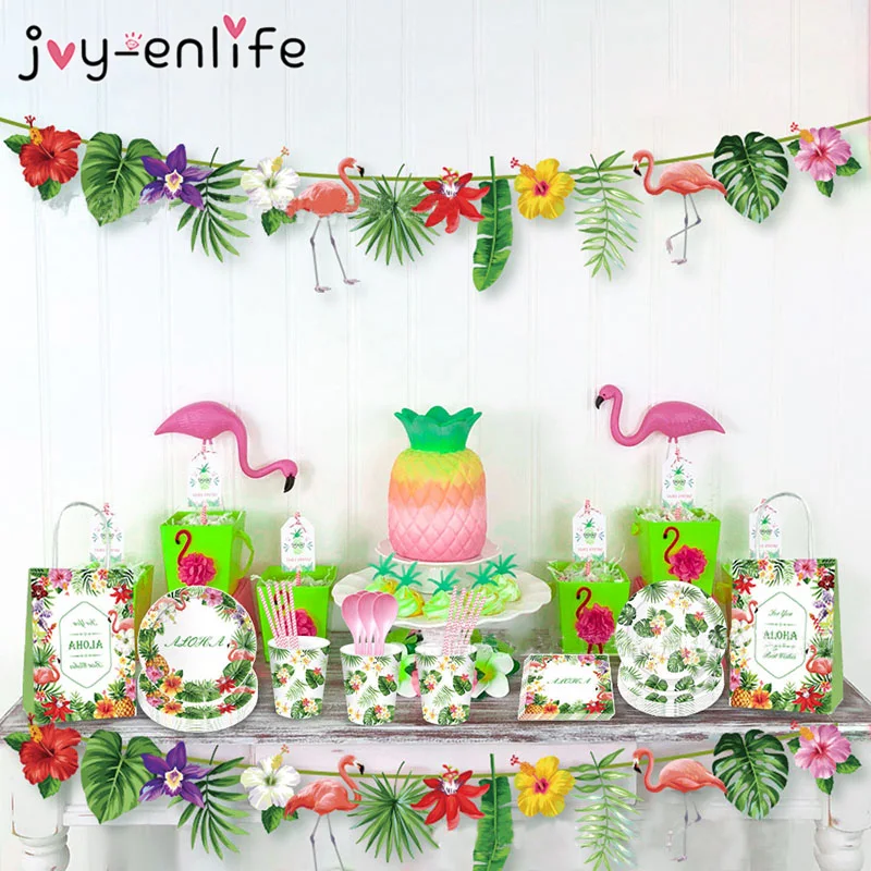 

Birthday Party Disposable Tableware Set Flamingo Party Paper Plate Cup Napkin Summer Hawaii Luau Flamingo Event Party Supplies