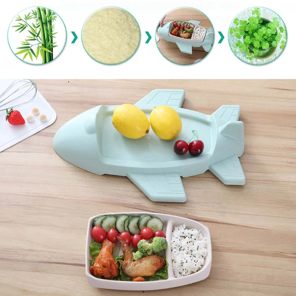 

2pcs/set Baby Feeding Plate Children Plastic Tableware Plane Tray Infant Removable Dishes Bamboo Fiber Toddler Training Bowls