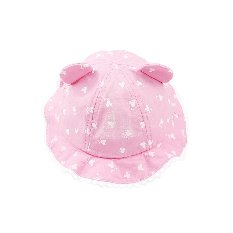 Lace Panama Baby Hat For Girls Print Baby Girls Hat With Mouse Ears Solid Cotton Toddler Cap Summer Sun Hat Baby Girls Clothing (16)