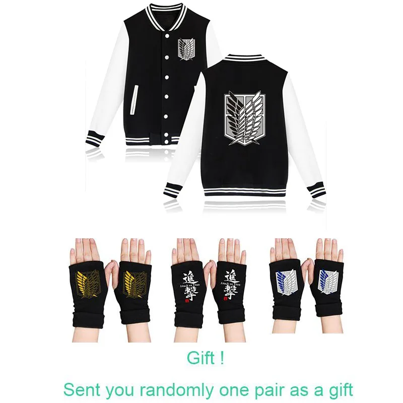 black jacket gloves Популярная бейсбольная куртка и перчатки Comic Attack On Titan Recon Corps, детские толстовки с капюшоном XXS, толстовка Эрен, косплей, костюмы с капюшоном - Цвет: black jacket gloves