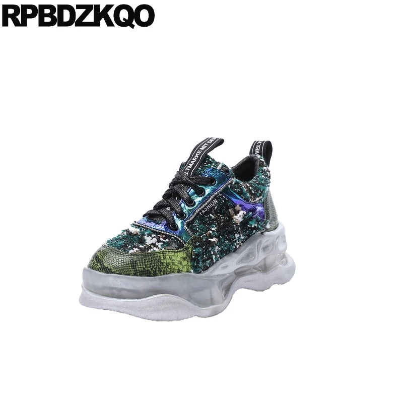 

green drop shipping harajuku elevator muffin lace up platform creepers shoes women transparent round toe white snake thick sole