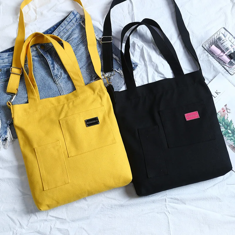 New Zipped Solid Cotton Canvas Eco Shoulder Tote Messenger Bag For Diy