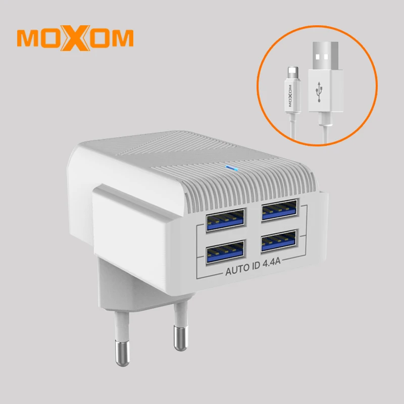 

MOXOM USB Charger 4 Port USB Wall Charger AUTO ID Mobile Phone Charger Fast Charger For iPhone Samsung Huawei With USB Cable