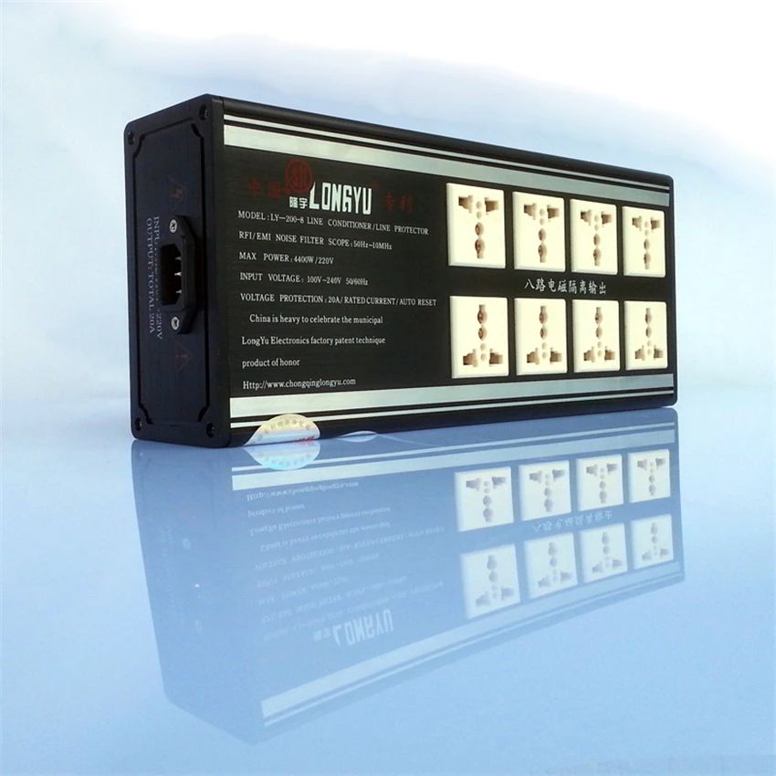 LONGYU LY-200-8 AC 8 Way / Outlet Socket Equipment Mains Power Supply Purifier Filter Protection Sound system Energy Saving