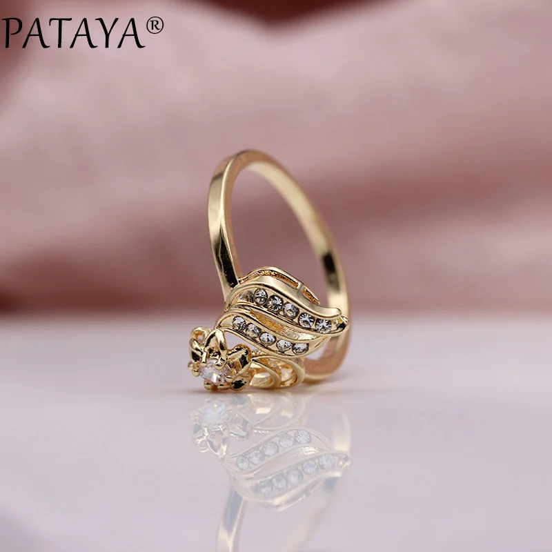 PATAYA, новинка 585, розовое золото, белые стразы, круглый природный Цирконий, кольца для женщин, свадьба, вечеринка, милые девушки, простой, прекрасный подарок, ювелирное изделие