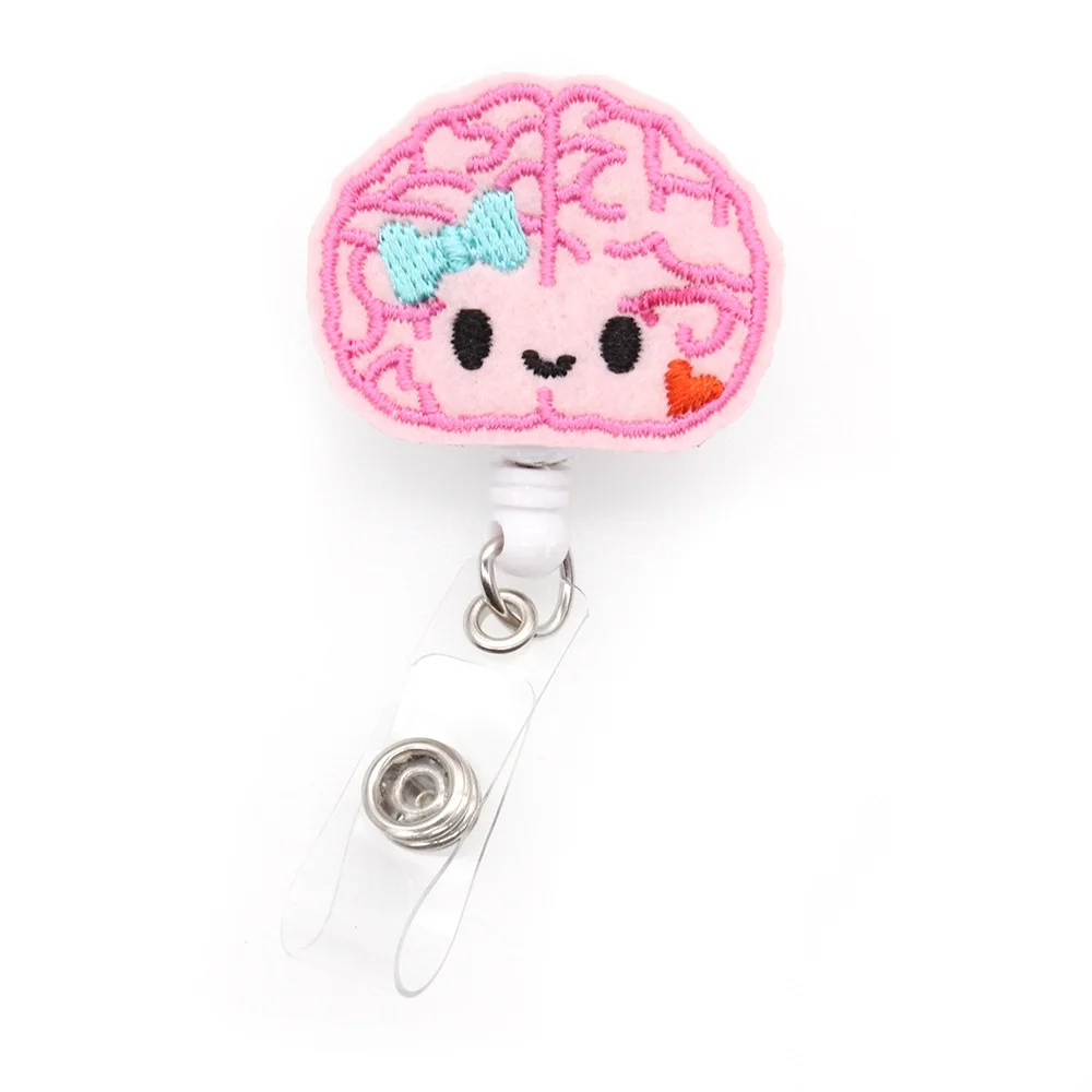 

10pcs/lot Medical Brain With Blue Bowknot Medical Felt Retractable Reel Badge Holder