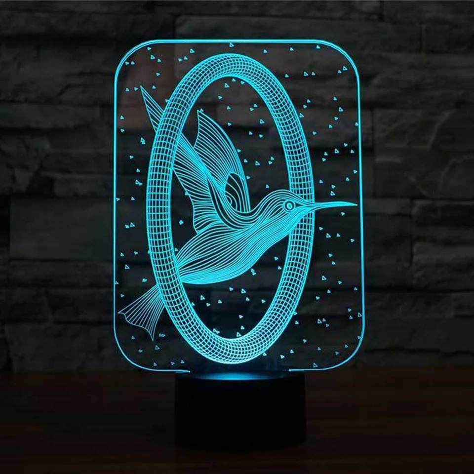 3D ночник Hummingbird 7 цветов изменяющийся светодиод USB лампа анимационная птица