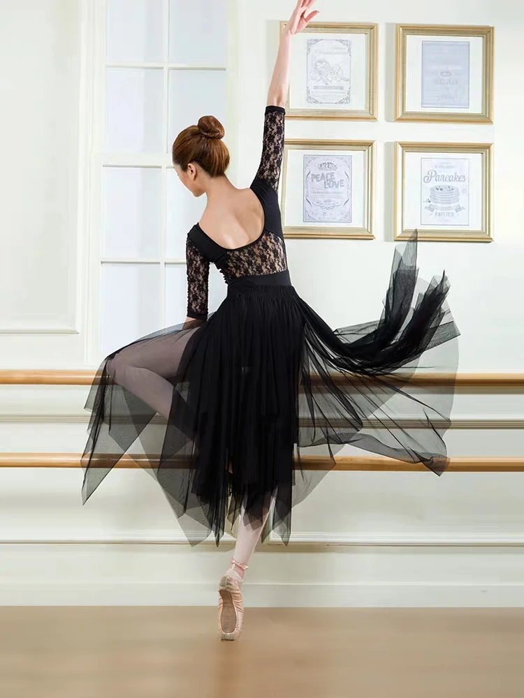 

Black White Sky Blue Mesh Lace Dance Long Elastic Waist Tulle Adult Ballerina Ballet Skirt Adults Women Asymmetric Ball Skirts