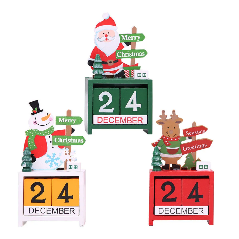 Рождественские деревянные кубики ежедневный вечный Настольный календарь Санта Снеговик офисное украшение для дома MDP66