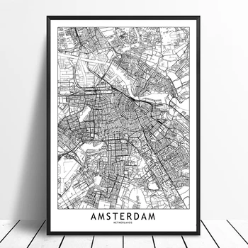 

Amsterdam Black White Custom World City Map Posters Prints Nordic Style Wall Art Pictures Home Decor Canvas Painting