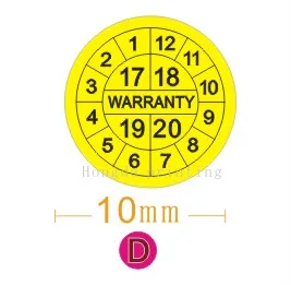 1000 шт/партия гарантия уплотнительная этикетка наклейка пустота при повреждении, с годами и месяцами, диаметр для 10 мм