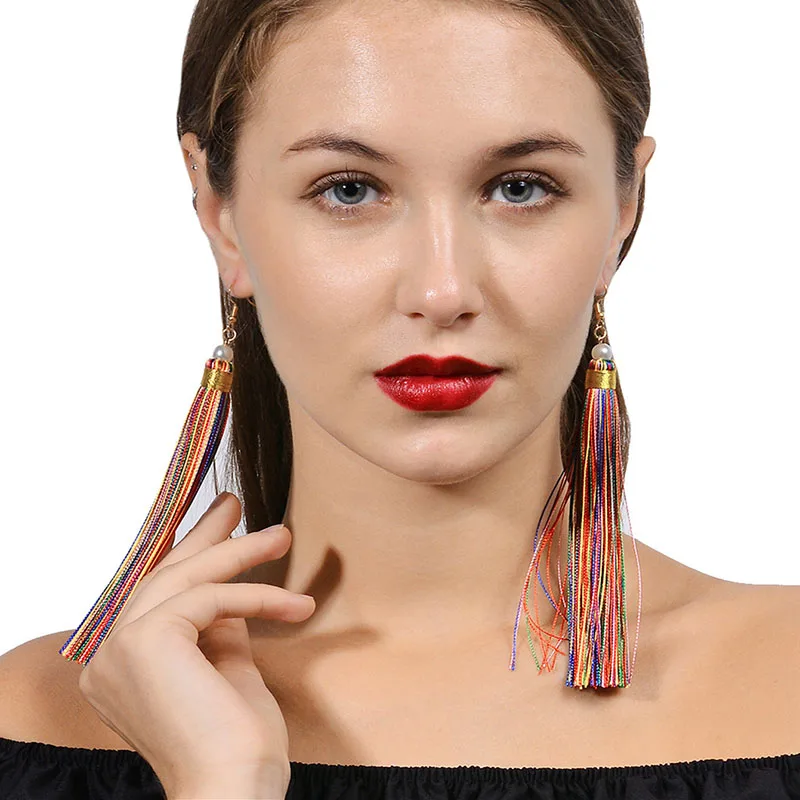 

2018 new earrings arrivals Woman's multicolor jewelry pearl long tassel summer Bohemia large flower original earring
