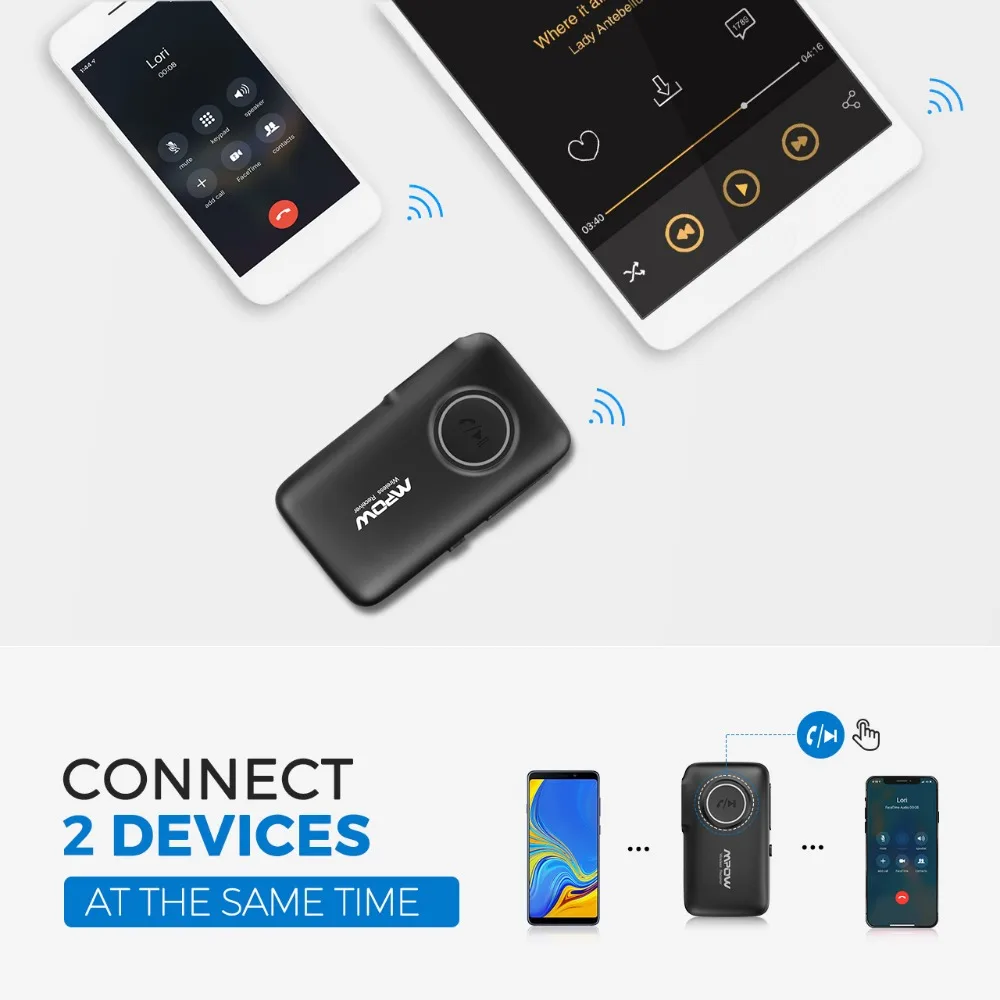Mpow обновленный V5.0 Bluetooth приемник автомобильный адаптер с временем