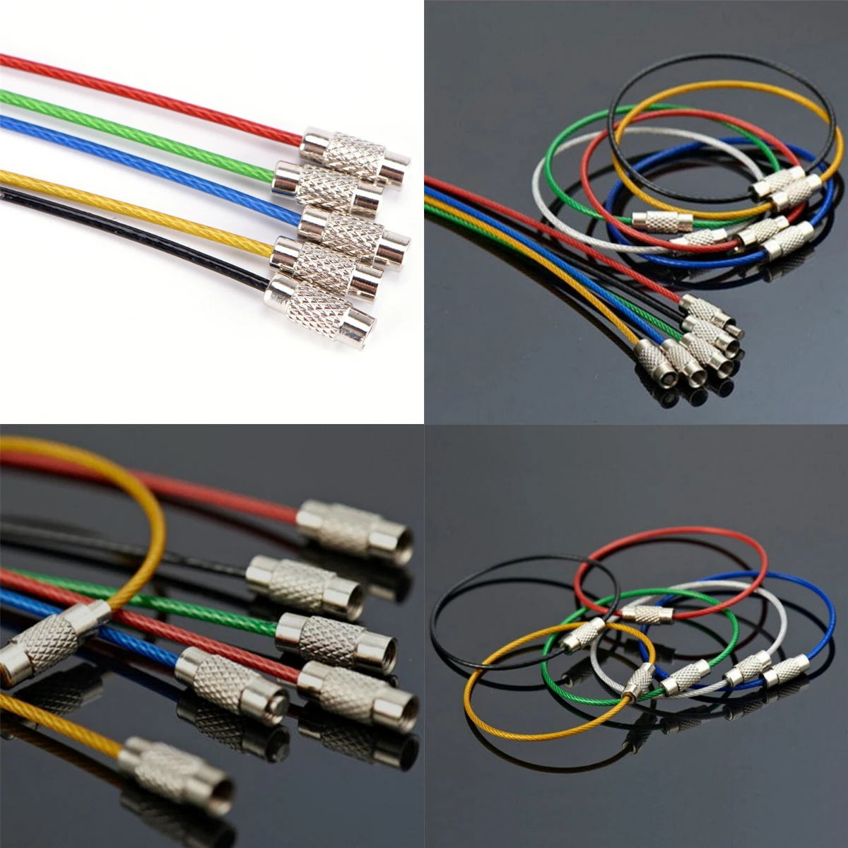 

5PC Metal Key Holder Split Rings Wire Rope Outdoor Tool Colors Plastic Protection Unisex Keyring Keychain Keyfob Accessories