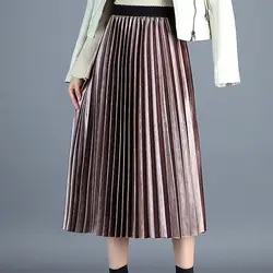 6 цветов, осенне-зимняя модная Женская эластичная плиссированная свободная бархатная юбка с высокой талией, повседневные осенние