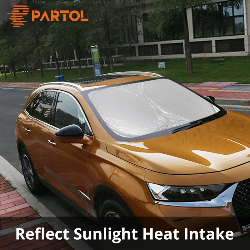 

Partol Universal Silver Color Coating Portable Car Sun Shades Auto Window Protective Sunshade UV Sunlight Reflection Covers