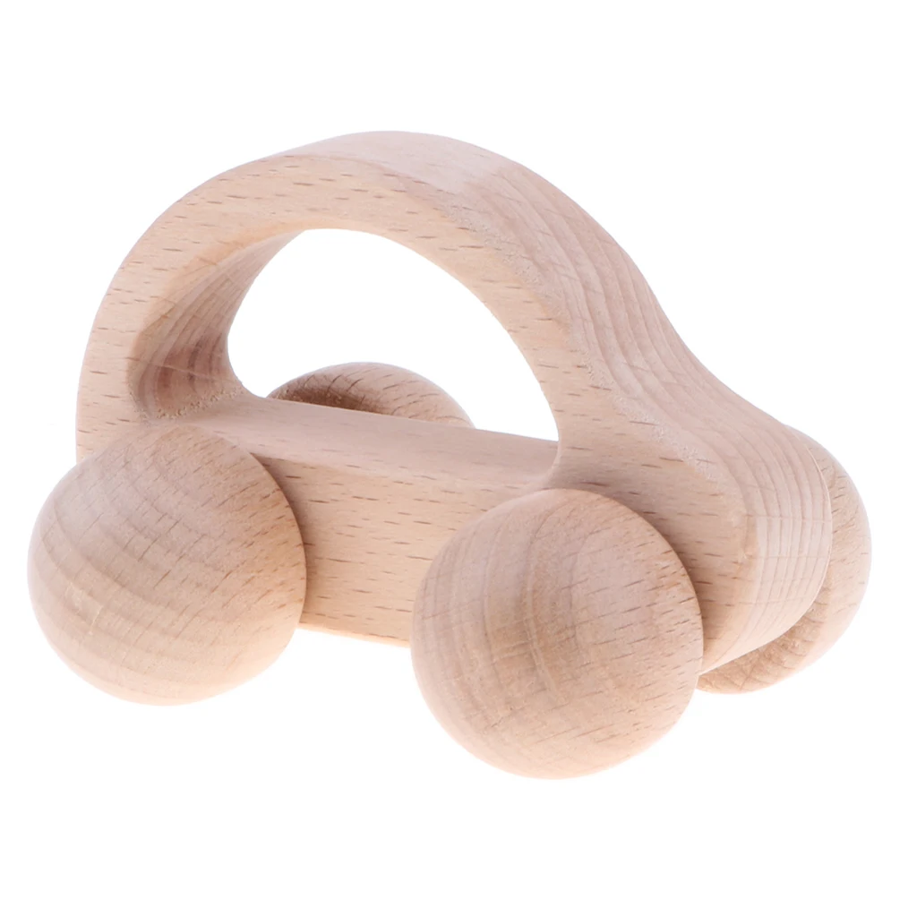 Natural Wooden Baby Rattle Early Educational Grasping & Teething Montessori Sound Music Toys Toddler - Car Rattle