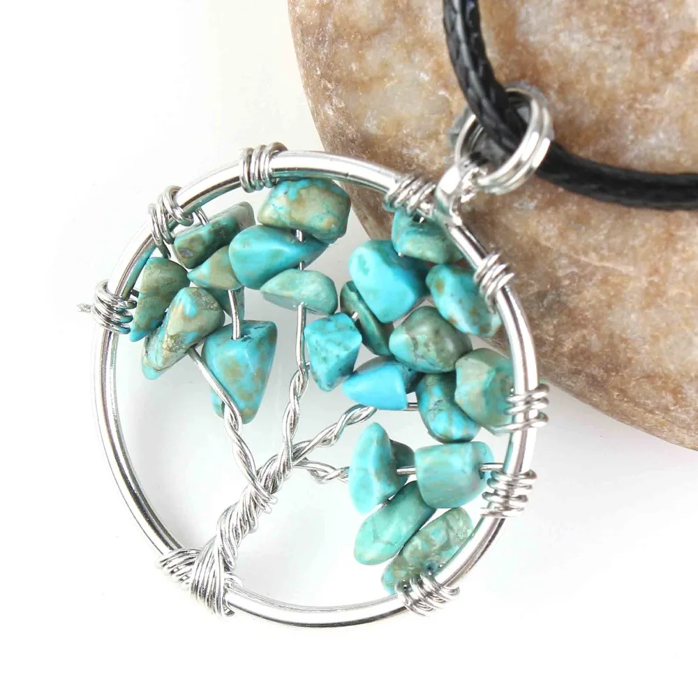 Natural Gnergy Gemstone~ Silver Plated Wire Wrapped Tree Of Life Healing Crystal Quartz Purple Amethysts Round Chakra Reiki Stone Pendant Necklace 23 AA00409005912a