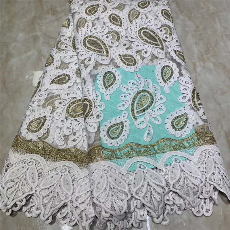 

Stunning Design High Quality Lace African Guipure Cord Lace Embroidery Nigerian Wedding Lace Fabric With Stones 5Yards NLY75-1