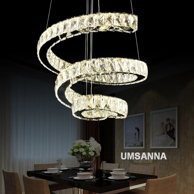 LED Modern Crystal Pendant Lamps Dimmable Spiral Pendant Lights Fixture