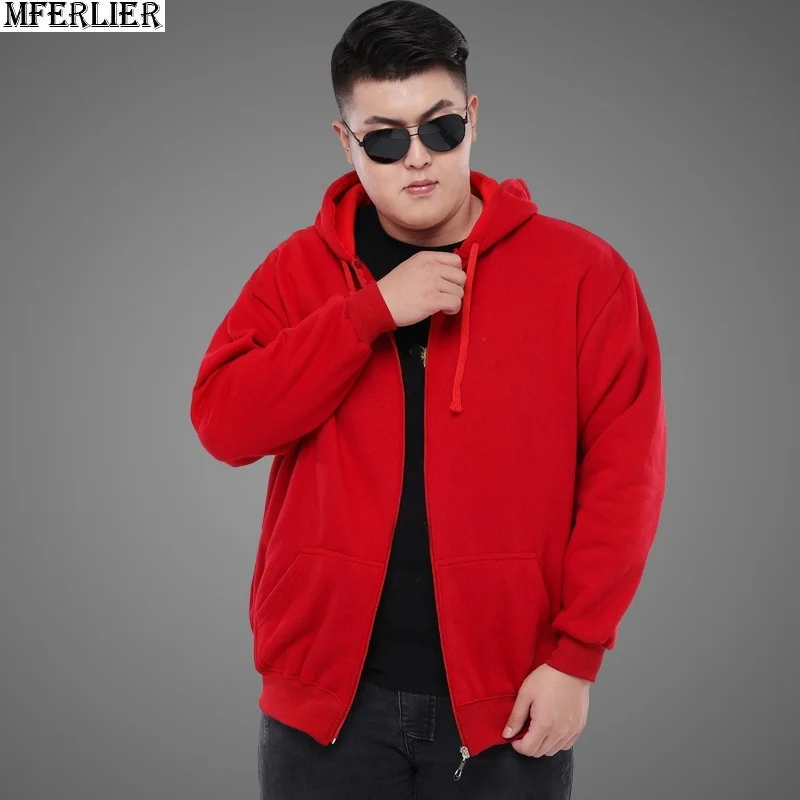 Осенние мужские свитшоты флисовые толстовки с капюшоном теплая спортивная одежда больших размеров 5XL 7XL 8XL Толстая зимняя черная куртка красного цвета