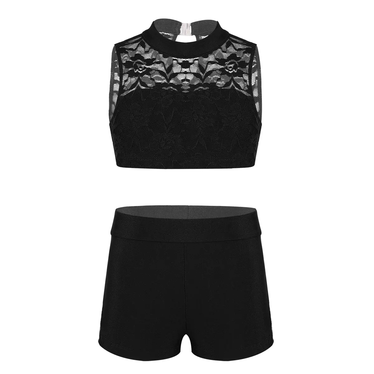 Nimiya Kids Girls 2PCS Athletics Sports Dance Outfit Racer Back Crop Tops Bra with Shorts Set Gymnastics Ballet Dance Leotard