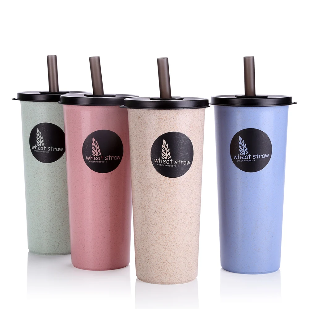 BPA Free Wheat Straw Japanese Style Sports Water Bottle with Straw