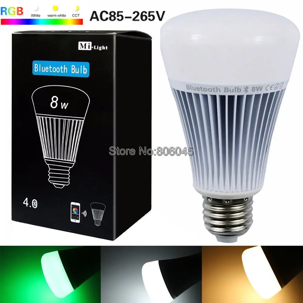 

AC85-265V Mi.Light E27 8W Wireless Bluetooth 4.0 Control RGB + Color Temperature Adjustable Smart Bulb Lamp iOs/Android APP