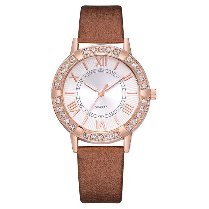 Модные роскошные женские искусственный алмаз часы кожаный ремешок аналог, кварцевый сплав платье часы relogio feminino A3