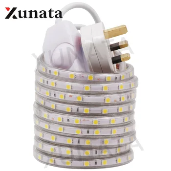 

220V 5050 LED Strip 60LEDs/m Waterproof Flexible Ribbon Tape LED Light Lamp For Home Decoration With EU UK Dimmer Switch 1-100m