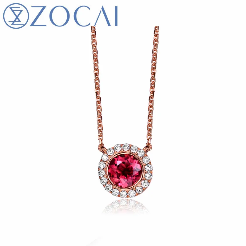 

New Arrival ZOCAI 1.0 CT Certified purplish red Tourmaline 18K rose gold necklace with 0.10 ct diamond tourmaline necklace