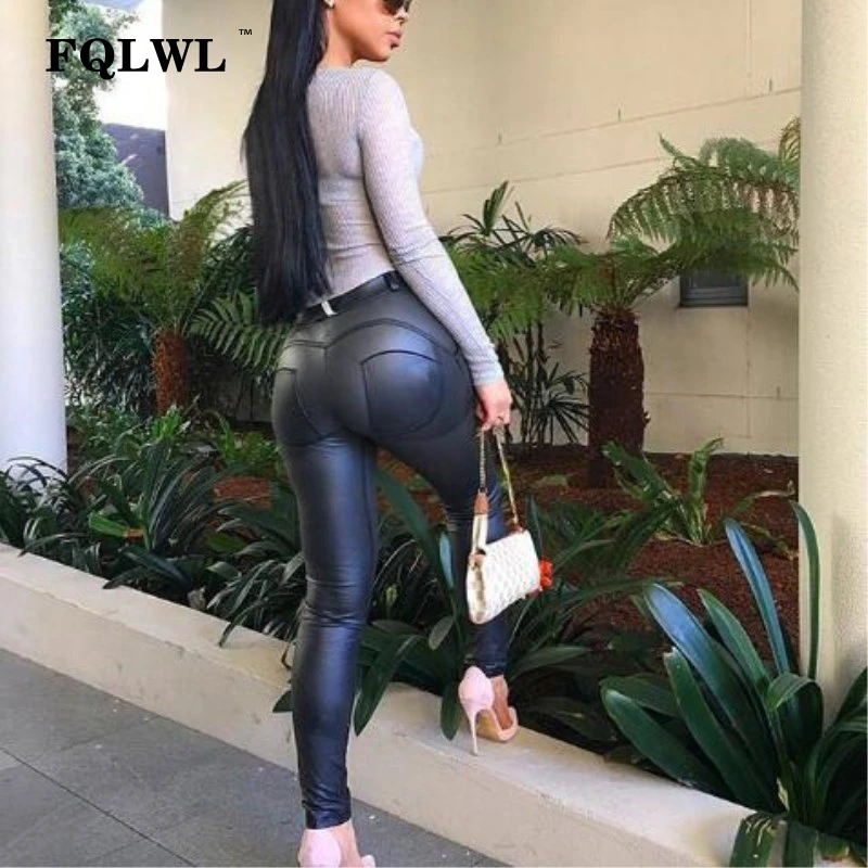 FQLWL Faux Pu Leather Leggings Thick/Black/Push Up/High Waist Leggings Women Oversize Winter Legging Sexy Pants Women Leggins flare leggings