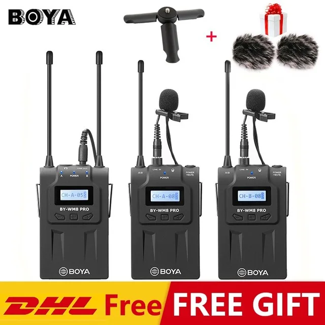 BOYA BY-WM8 Pro K1 K2 UHF двойной беспроводной микрофон для интервью 2 передатчика и 1 приемник для iPhone DSLR видеокамера