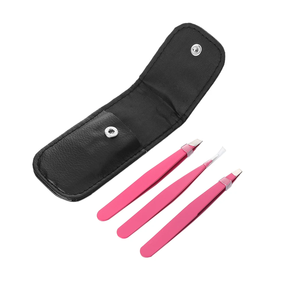 3pc Set Pro Stainless Steel Eyebrow Slanted Tips Tweezers Eye Brow