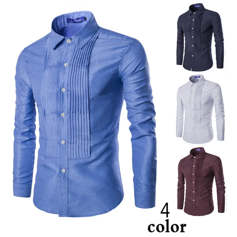 

Men's Cotton Business Dot Print Shirts Casual Men Turn-down Oxford Filament Slim Shirts For Male 2018 New Summer Autumn M-2XL